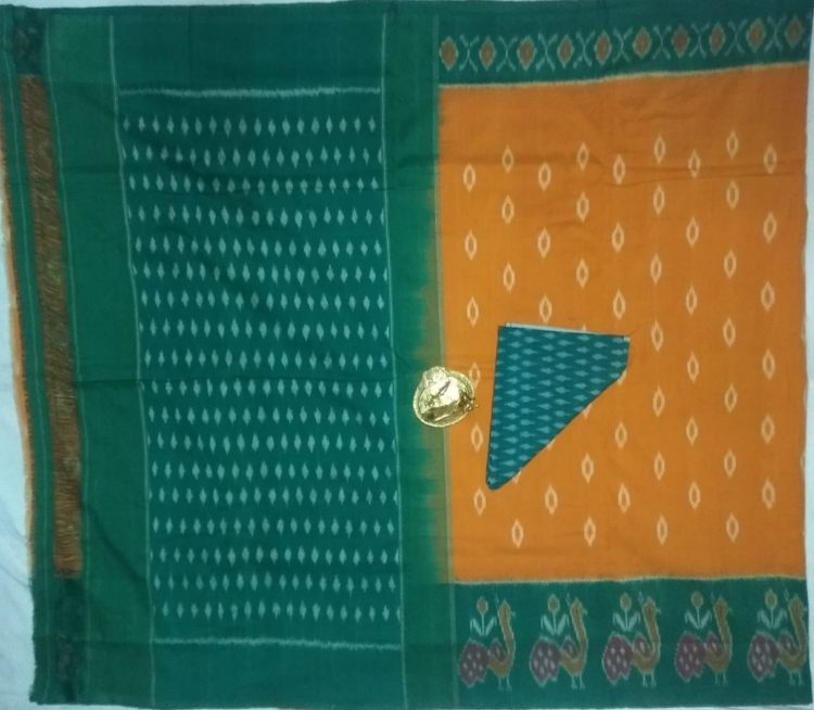 Mango Yellow Pochampally Ikkat Cotton Saree With Green Border