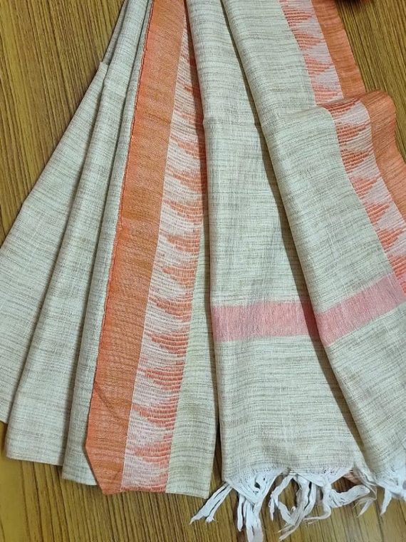 Orange Temple Border Khadi Silk Dupatta_