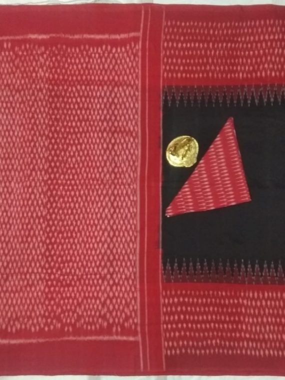 Perfect Black Pochampally Ikkat Cotton Saree With Red Border