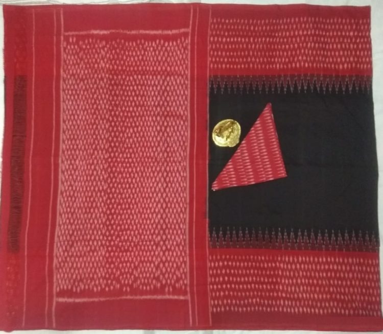 Perfect Black Pochampally Ikkat Cotton Saree With Red Border