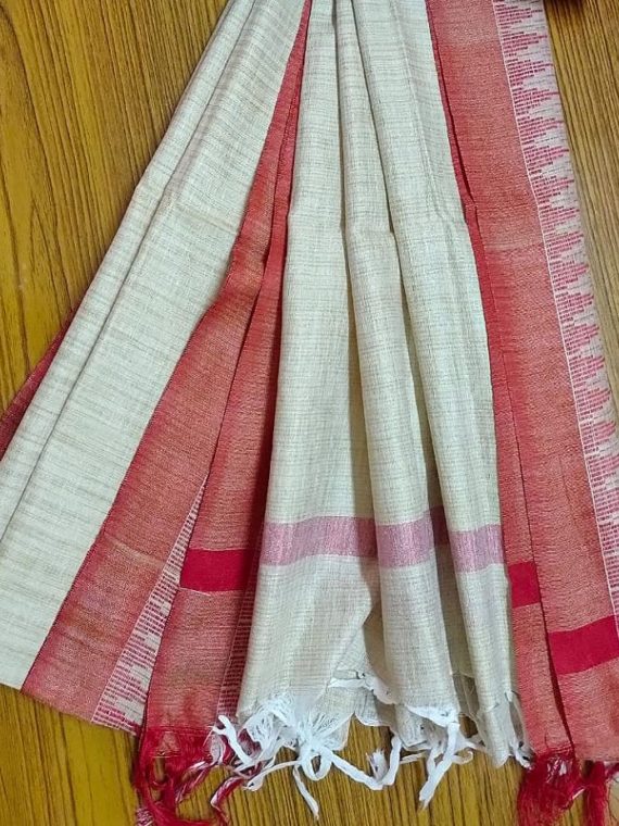 Red Temple Border Khadi Silk Dupatta_