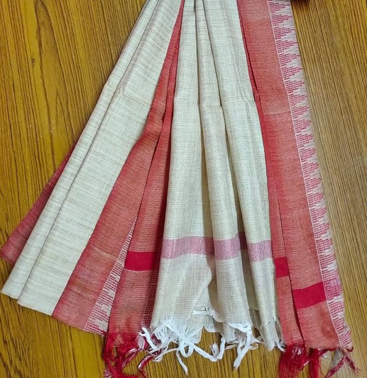 Red Temple Border Khadi Silk Dupatta_