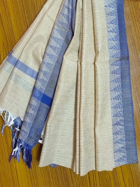 Royal Blue Temple Border Khadi Silk Dupatta_