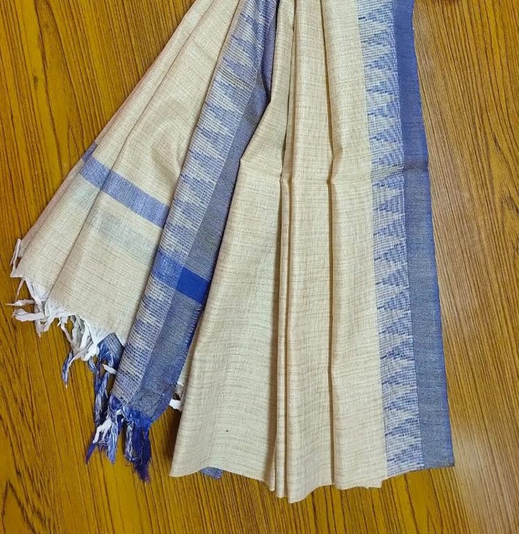 Royal Blue Temple Border Khadi Silk Dupatta_