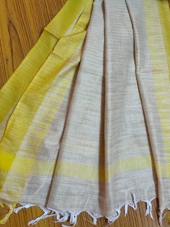 Yellow Temple Border Khadi Silk Dupatta_