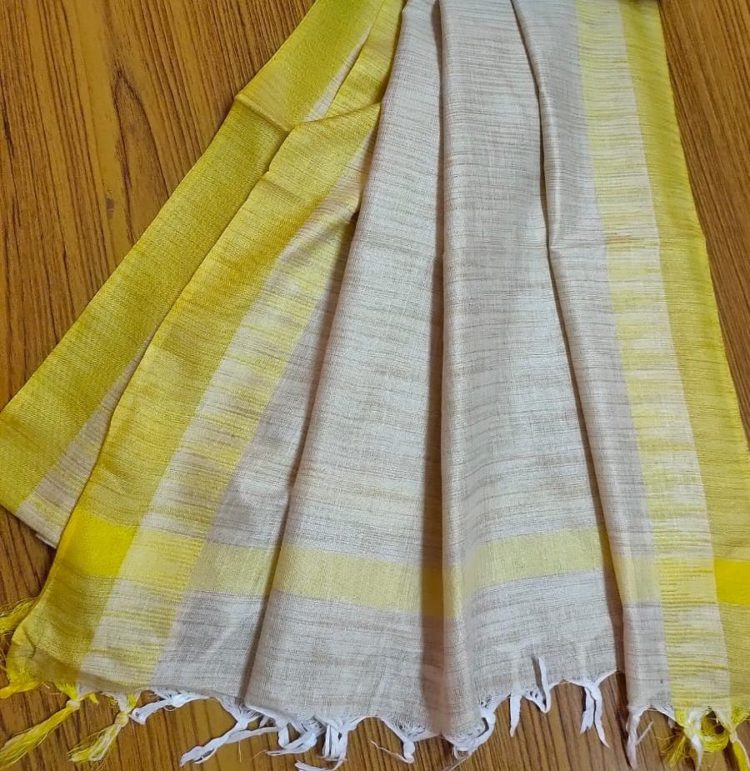 Yellow Temple Border Khadi Silk Dupatta_