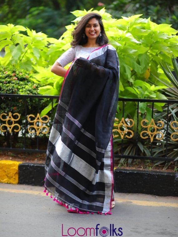 BLACK LINEN SAREES