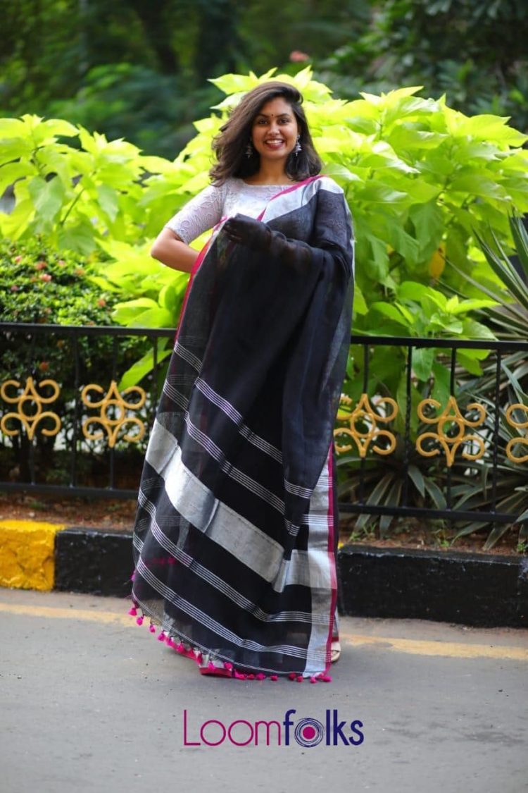 BLACK LINEN SAREES