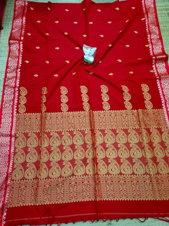 Red Mango Butti Cotton Handwoven Saree