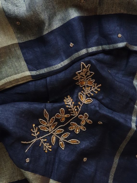 linen embroidery sari