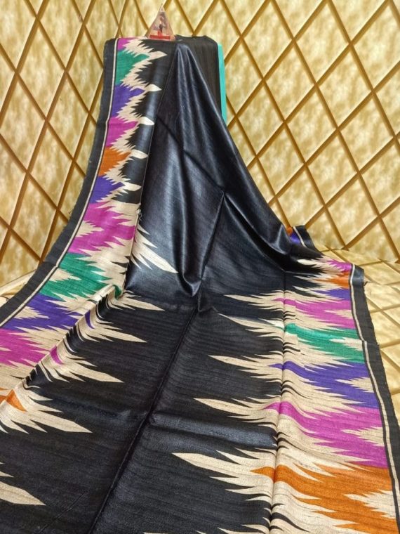 Gorgeous Black Tussar Giccha Printed Saree