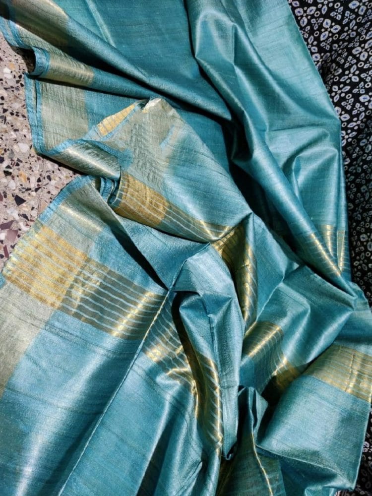 Heavenly Blue Pure Desi Bhagalpuri Tussar Silk Saree