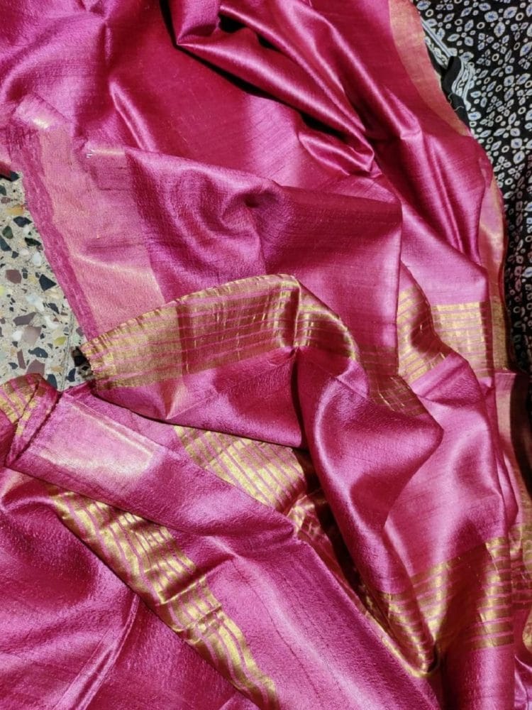 Mesmerizing Dark Pink Pure Desi Bhagalpuri Tussar Silk Saree