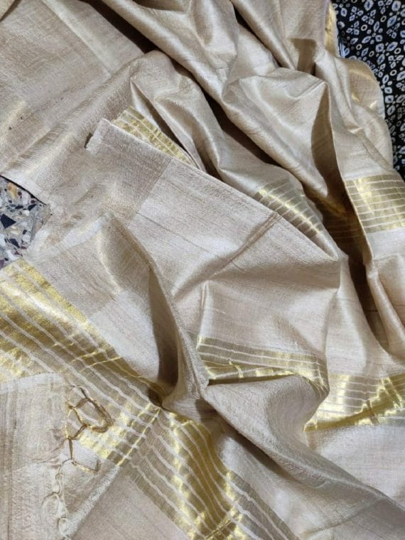 Pleasing Pearl White Pure Desi Bhagalpuri Tussar Silk Saree