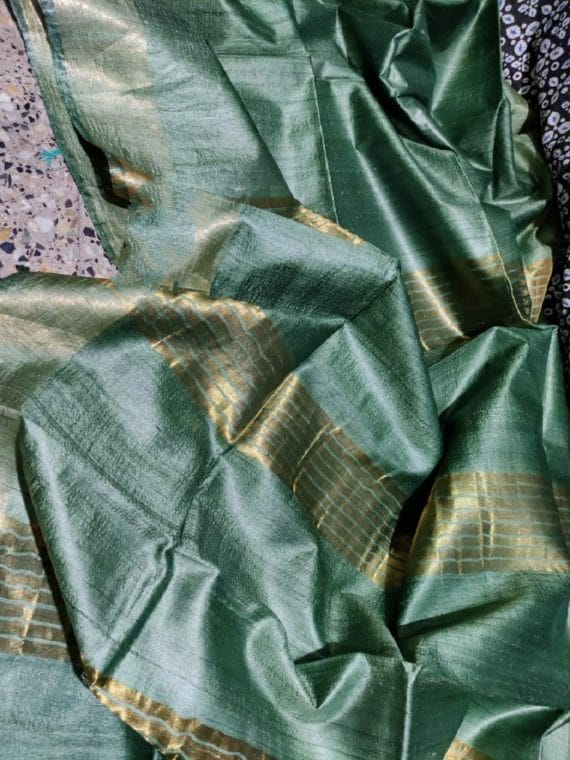 Striking Teal Green Pure Desi Bhagalpuri Tussar Silk Saree