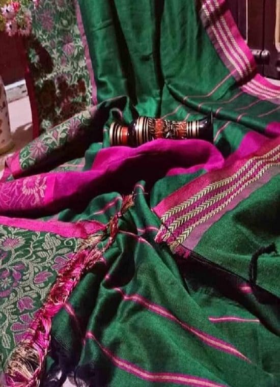 Alluring Dark Green Begumpuri Design Cotton Saree