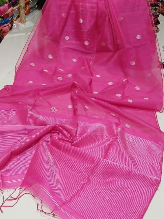 Awesome Pink Half And Half Cotton Silk Saree With Small Butti Weave