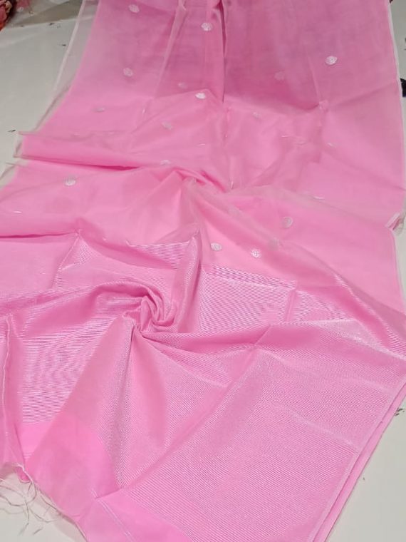 Baby Pink Half And Half Cotton Silk Saree With Small Butti Weave