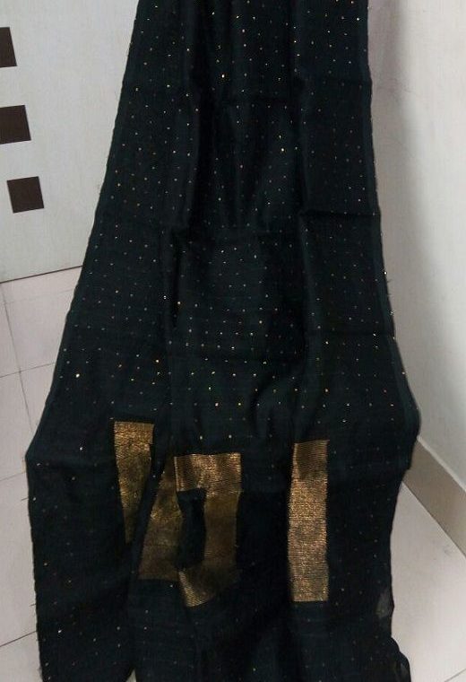 Black Cotton Silk Sequins woven Saree