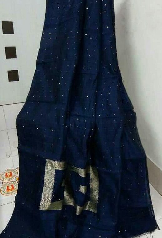 Dark Blue Cotton Silk Sequins Woven Saree