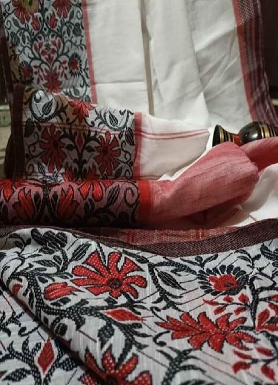 Divine White Begumpuri Design Cotton Saree