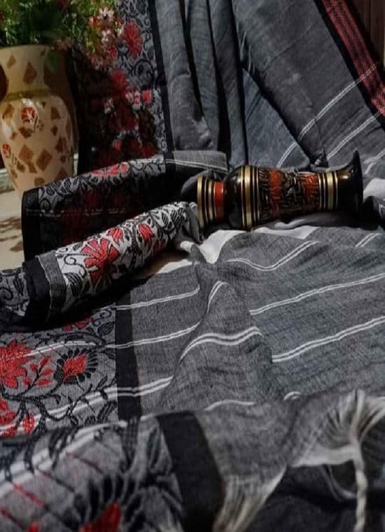 Enticing Grey Begumpuri Design Cotton Saree