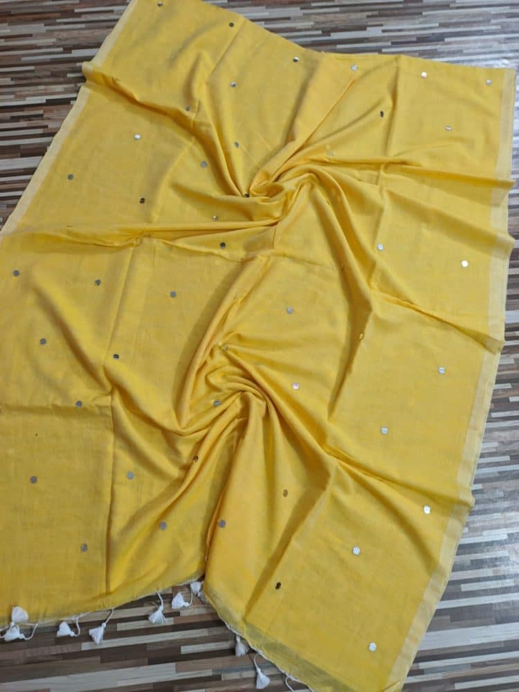 Happy Yellow Pure Cotton Sequin Saree With Light Shade Border