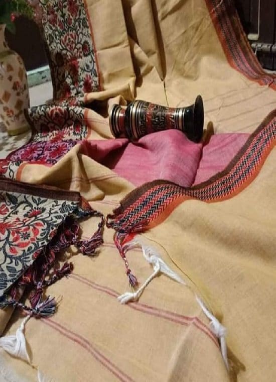 Light SandalWood Begumpuri Design Cotton Saree