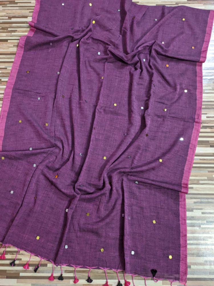 Mystical Purple Pure Cotton Sequin Saree With Light Shade Border