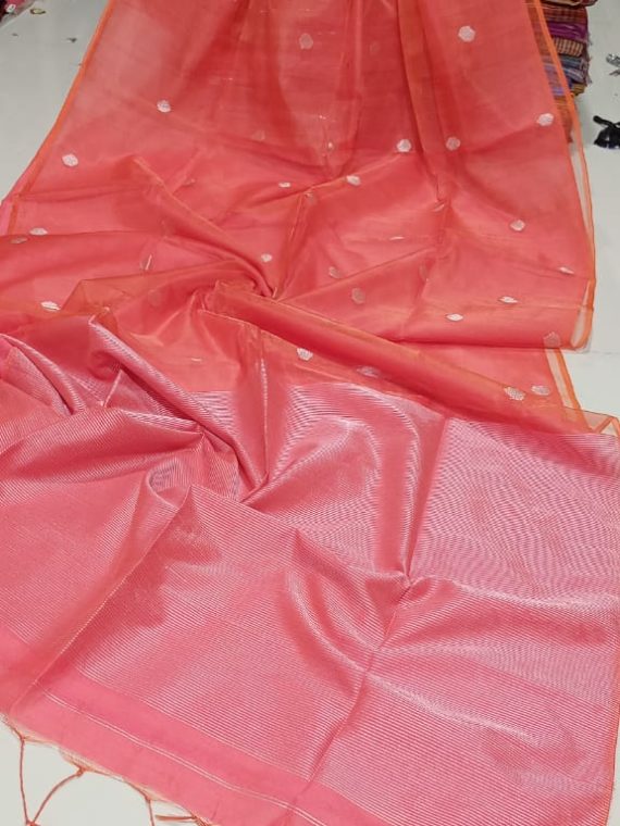 Peach Pink Half And Half Cotton Silk Saree With Small Butti Weave