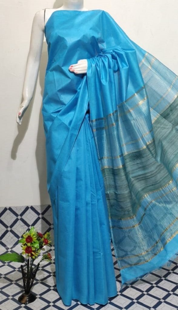 Blue Staple Cotton Saree