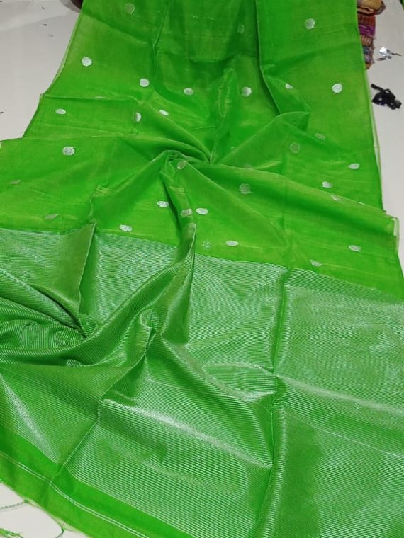 Pleasing Green Half And Half Cotton Silk Saree With Small Butti Weave