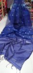 Solid Blue Half And Half Cotton Silk Saree With Small Butti Weave