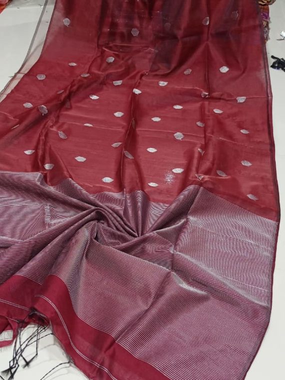 Strong Red Half And Half Cotton Silk Saree With Small Butti Weave