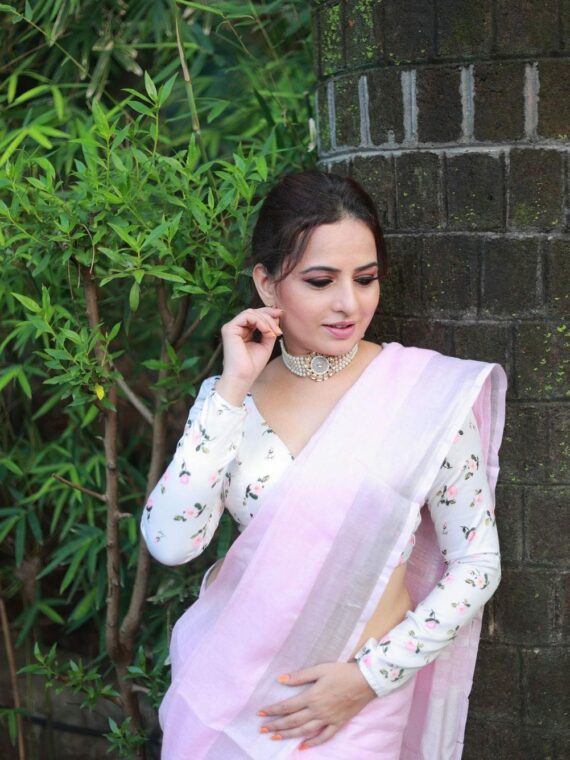 Saree Pastel pink saree with mint green brocade blouse. #pastel