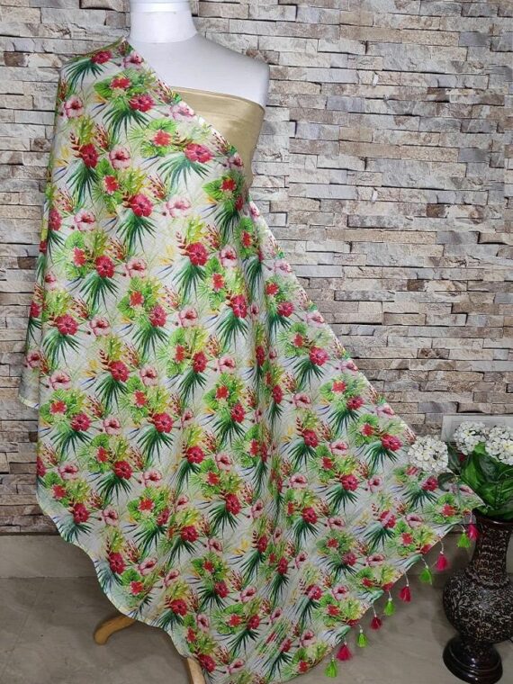 Boon Of Prosperity Feel Floral Design Digital Print Linen Dupatta