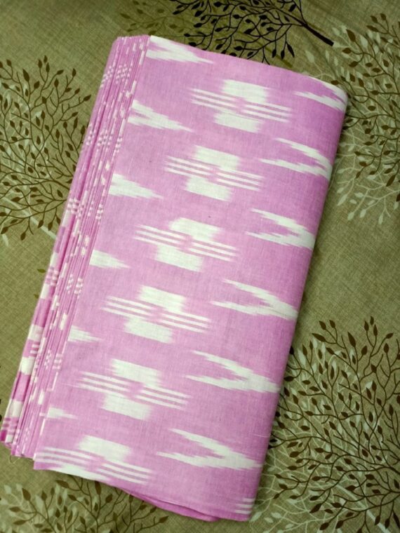 Bright Pink White Blend Ikkat Cotton Weave Fabric By Meter