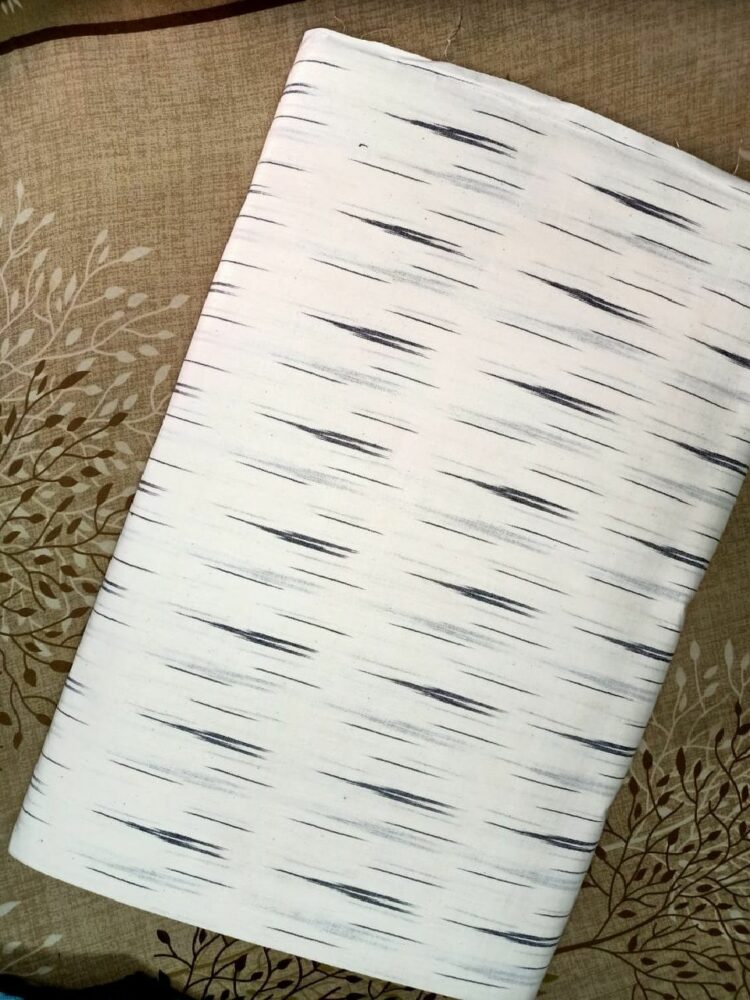 Bright White Ikkat Cotton Weave Fabric By Meter