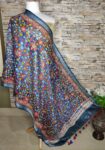 Cosmic Blue Garden Floral Leaf Design Digital Print Linen Dupatta