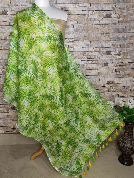 Day Light Forest Feel Leaf Design Digital Print Linen Dupatta