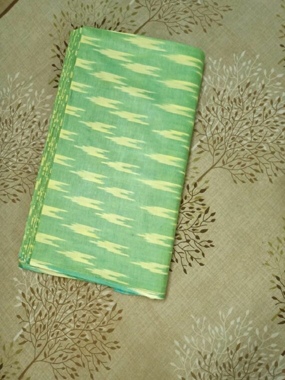 Grass Green Yellow Blend Ikkat Cotton Weave Fabric By Meter