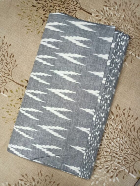 Grey White Blended Ikkat Cotton Weave Fabric By Meter