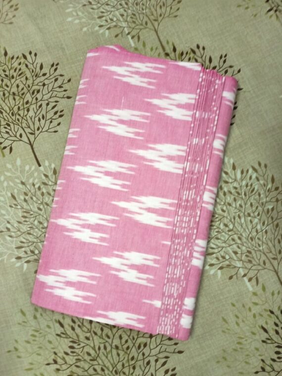 Light Pink White Blend Ikkat Cotton Weave Fabric By Meter