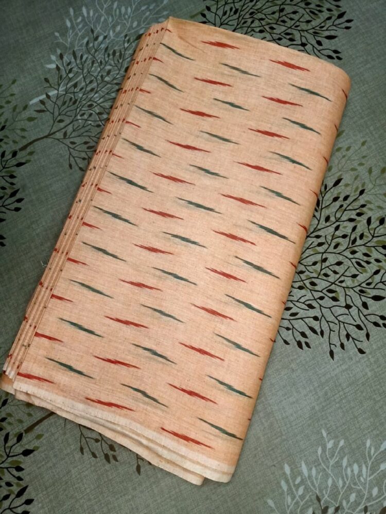 Peach Pink Ikkat Cotton Weave Fabric By Meter