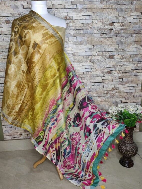 Profound Multi Color Blend Digital Print Linen Dupatta