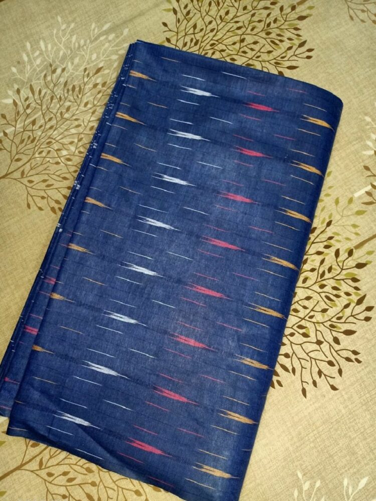 Stunning Dark Blue Ikkat Cotton Weave Fabric By Meter