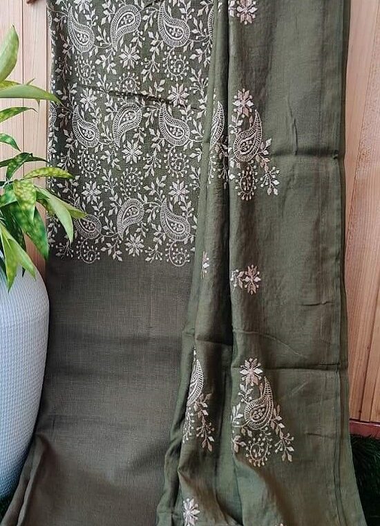 Enticing Mehendi Green Embroidery Work Katan Silk Top Dupatta With Plain Bottom