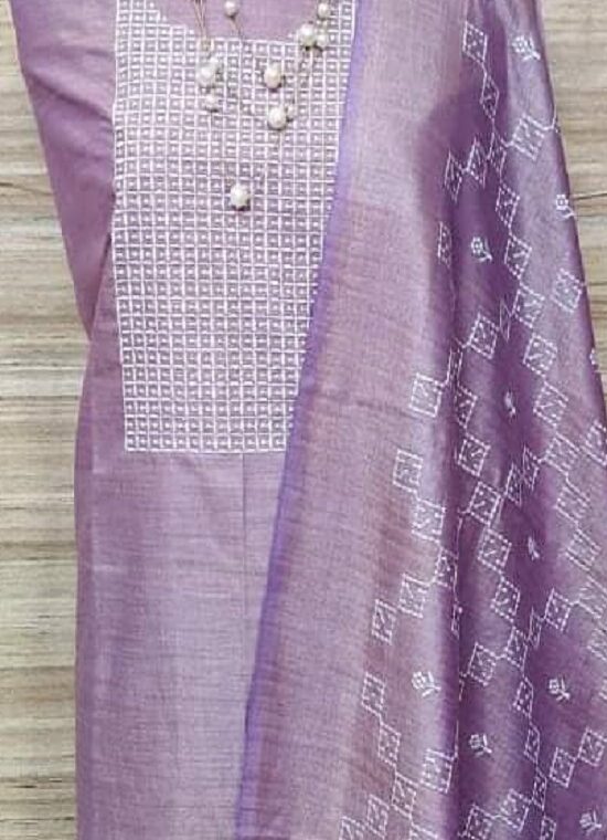 Marvellous Purple Cotton Silk Embroidery Dress Material With Plain Bottom