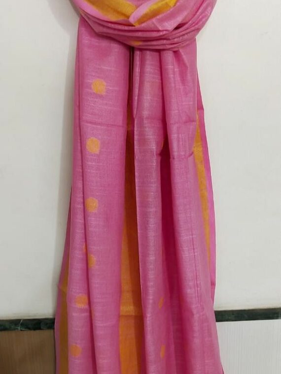 Light Pink Ball Butti Linen Dupatta