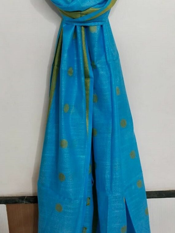 Ocean Blue Ball Butti Linen Dupatta